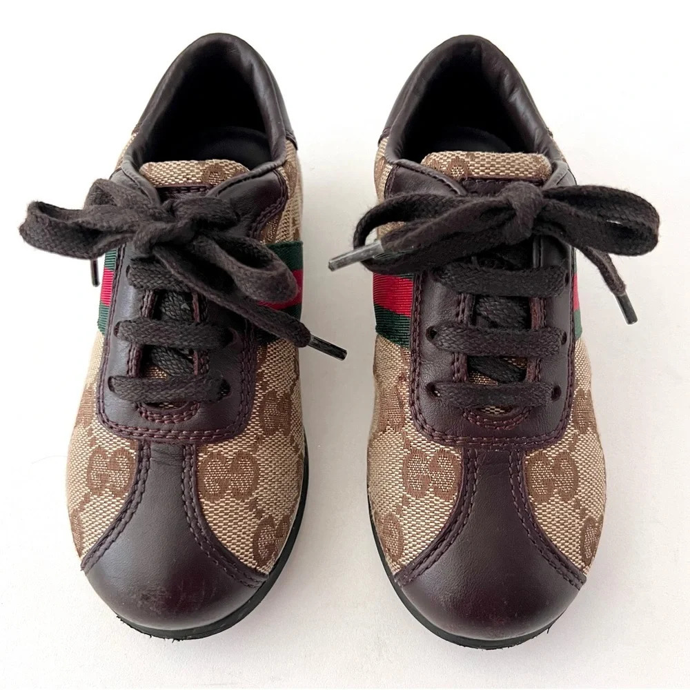GUCCI || Baby Supreme GG Logo Web Stripe Lace Up Canvas Leather Sneakers Size 24 - Picture 2 of 13